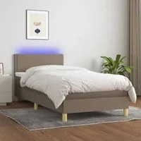 Letto a Molle con Materasso e LED Tortora 100x200cm in Tessuto 3133617