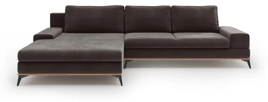 Divano letto angolare marrone scuro con rivestimento in velluto, angolo sinistro Astre - Windsor &amp; Co Sofas