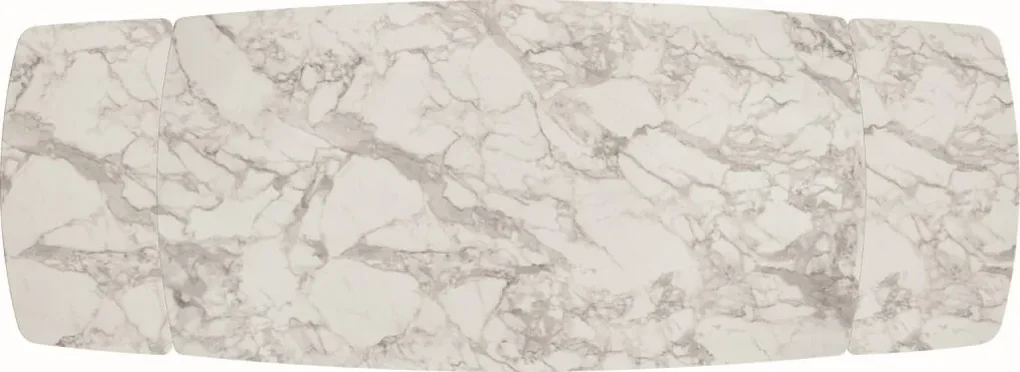 Tavolo FIGARI in vetroceramica bianco arabesco con gambe a X in metallo bronzo, allungabile 160×90 cm – 240×90 cm