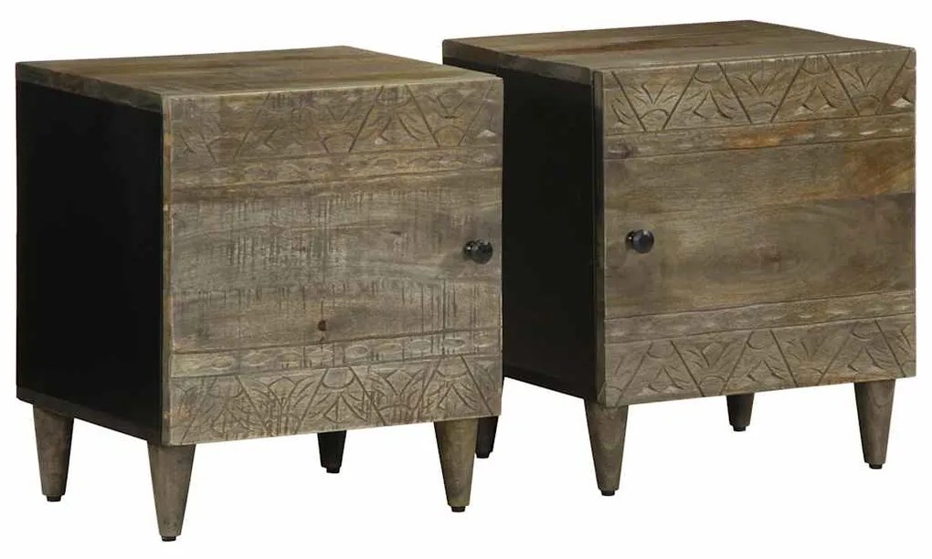 Comodini 2pz Grigio Chiaro 40x33x46 Cm İn Legno Massello Mango /