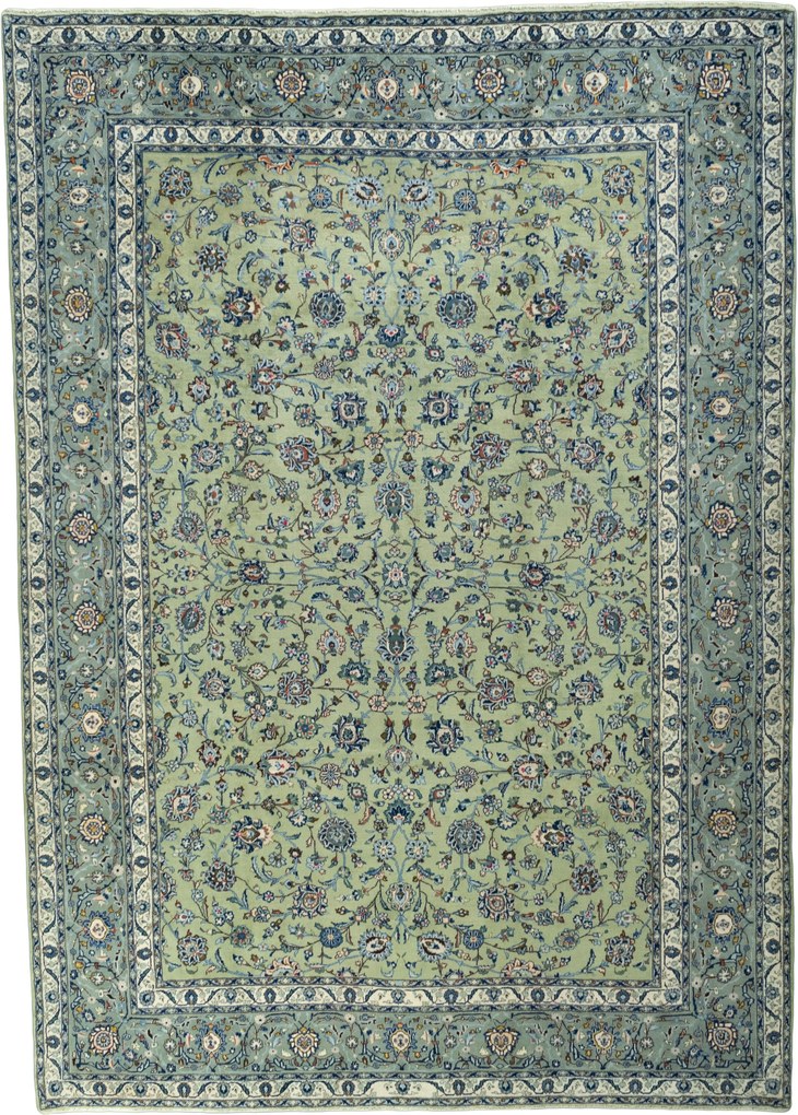 Kashan Tappeto 290 x 410 Verde (Iran) Annodato A Mano