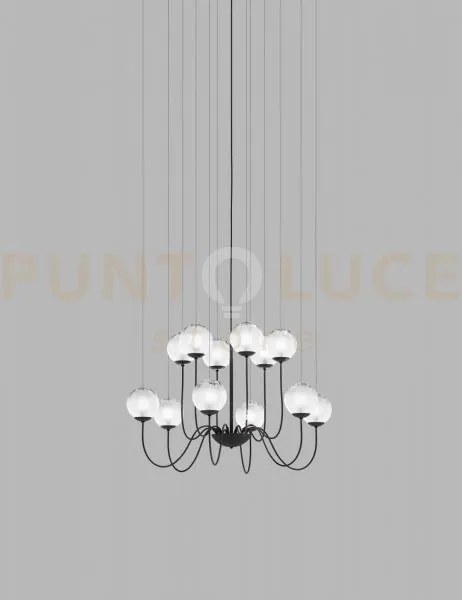 Puppet sospensione 12p bianco sfumato nero opaco 12 luci attacco  g9