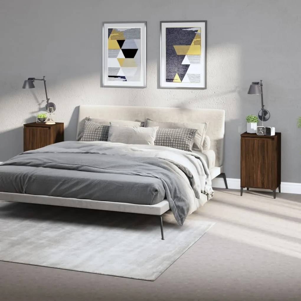 Comodini 2 Pz Rovere Marrone 40x35x70 Cm İn Legno Multistrato /