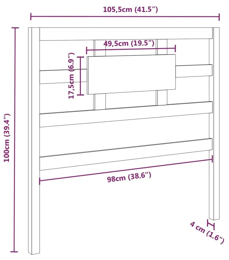 Testiera per Letto 105,5x4x100 cm in Legno Massello di Pino