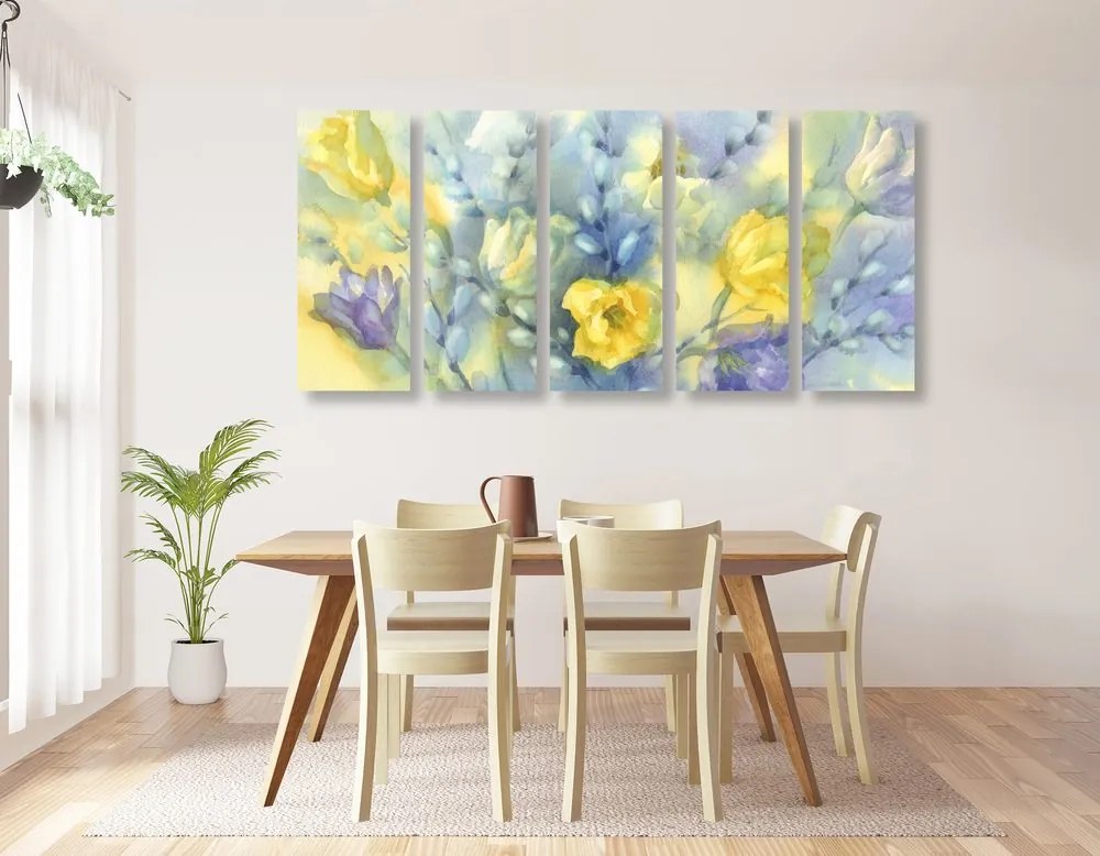 Quadri 5 pezzi – Tulipani gialli ad acquerello