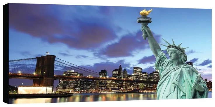 Stampa su tela Statua Liberta' e Brooklyn, multicolore 190 x 90 cm