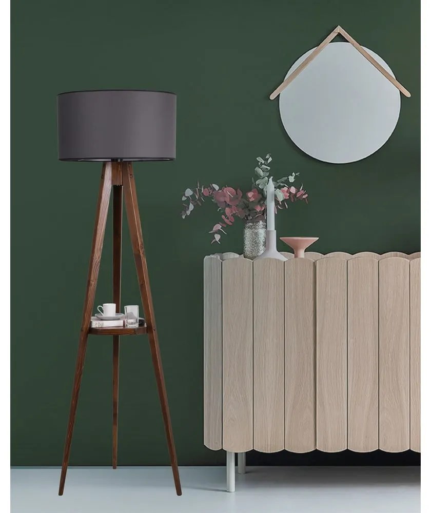 Lampada da terra nera/marrone con paralume in tessuto (altezza totale 154 cm) Sehbalı Tripod – Opviq lights