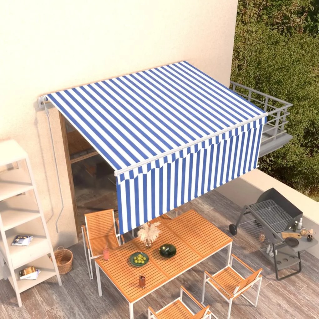 Tenda Sole Retrattile Automatica Parasole 3,5x2,5m Blu Bianco /