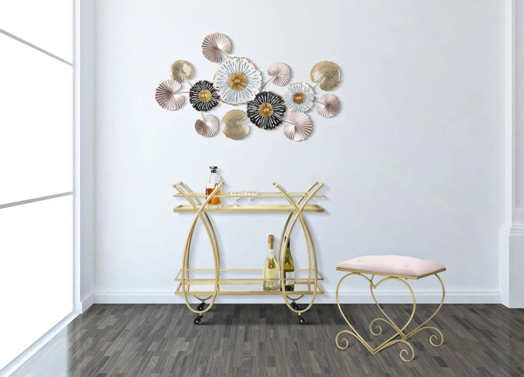 Sgabello Heart Rosa 50x37,5x51,5 cm in Ferro e MDF e Spugna e Poliestere Oro e Crema...