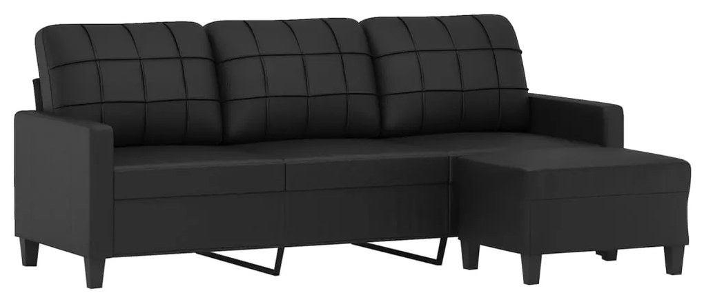 Divano a 3 posti con poggiapiedi nero 180 cm in similpelle