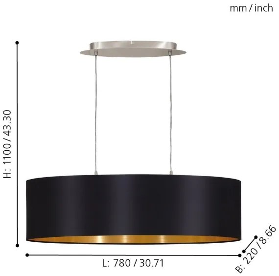 Eglo 55266 - Lampadario a sospensione con filo MASERLO 2xE27/60W/230V nero