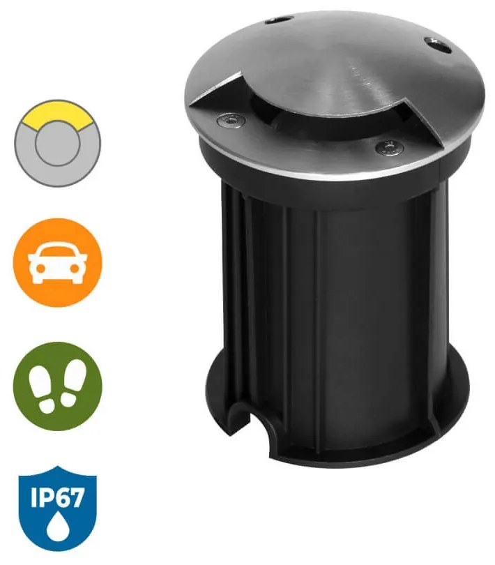 Faretto Carrabile Monodirezione MR16 IP67, Acciaio INOX, 12/24V Colore del corpo Acciaio Inox 316