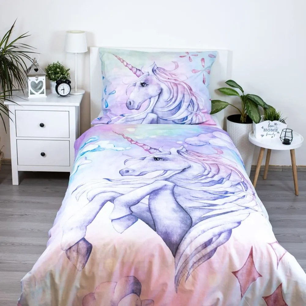 Biancheria da letto per bambini in cotone per letto singolo 140x200 cm Unicorn "Pastel Rainbow" - Jerry Fabrics