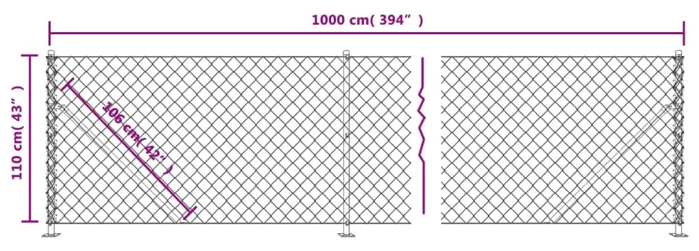 Recinzione a Rete con Flangia Argento 1,1x10 m