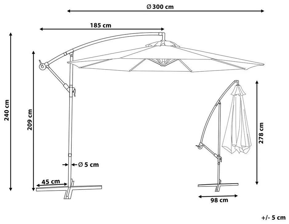 Ombrellone a sbalzo ottagonale diametro 300cm grigio scuro RAVENNA Beliani