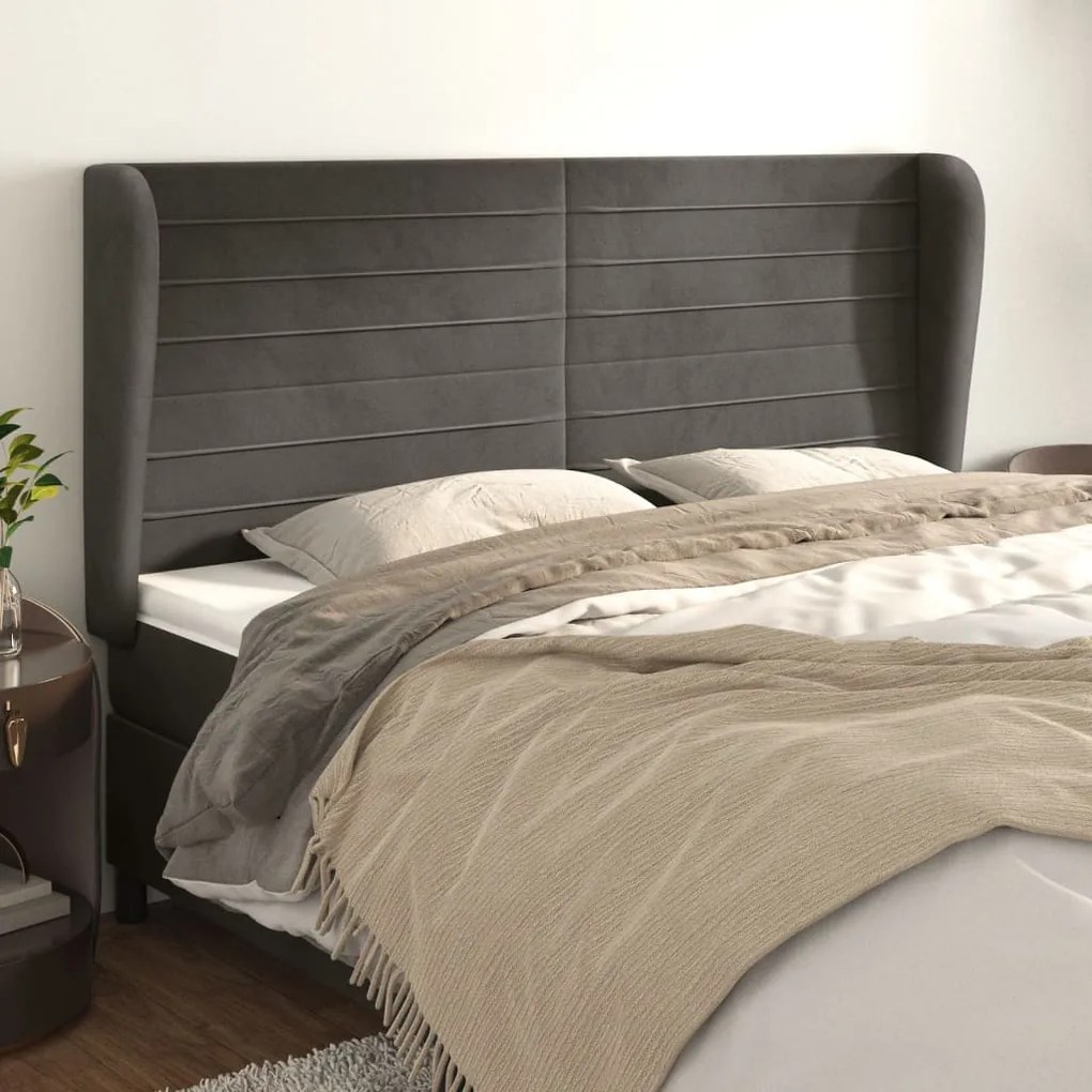 Testiera Ad Orecchio Grigioscuro 203x23x118/128cm İn Velluto /