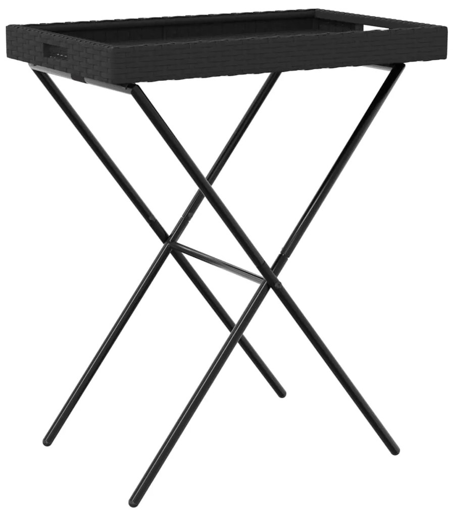 Tavolino vassoio pieghevole nero 65x40x75 cm in polyrattan