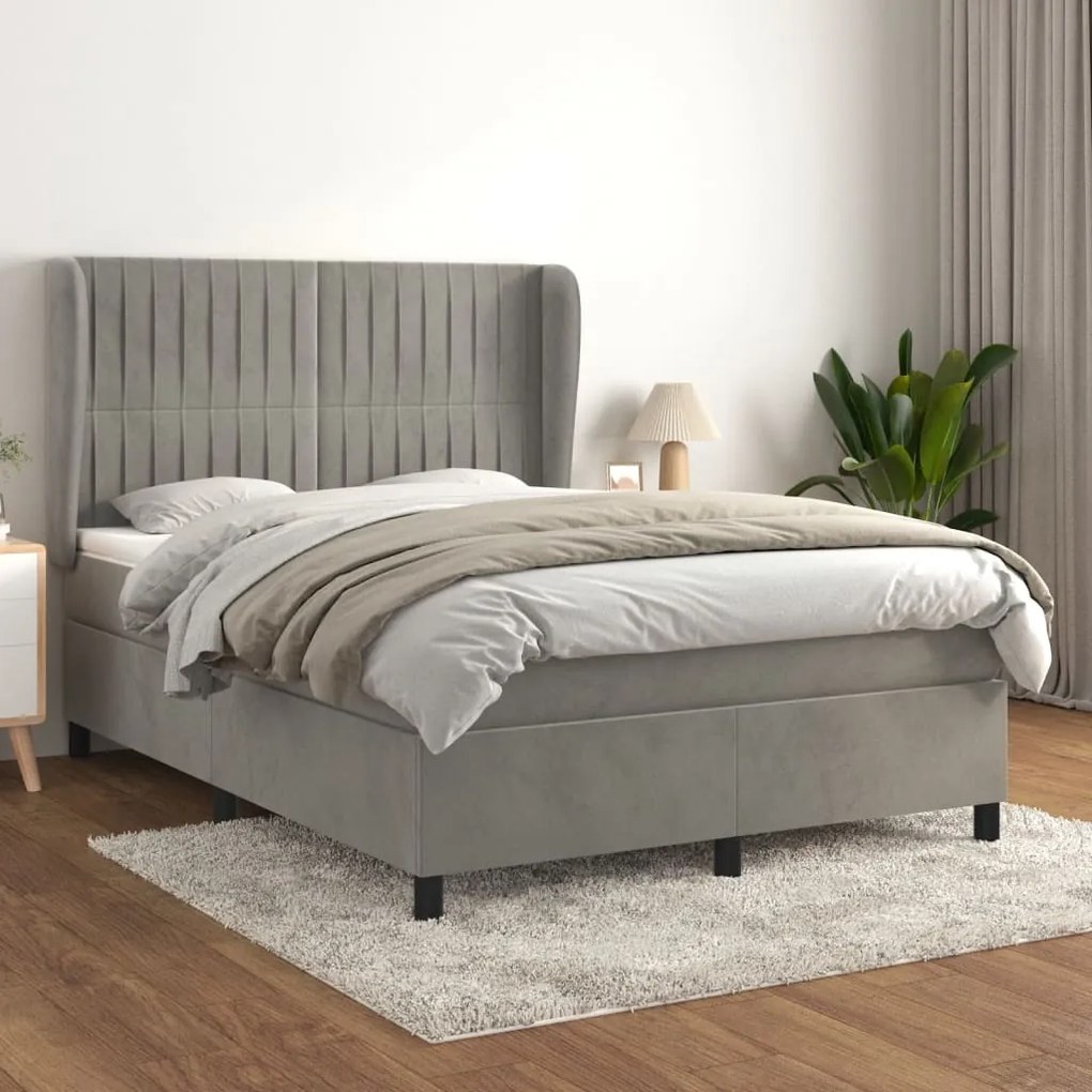Giroletto A Molle Con Materasso Grigio Chiaro 140x200cm Velluto /