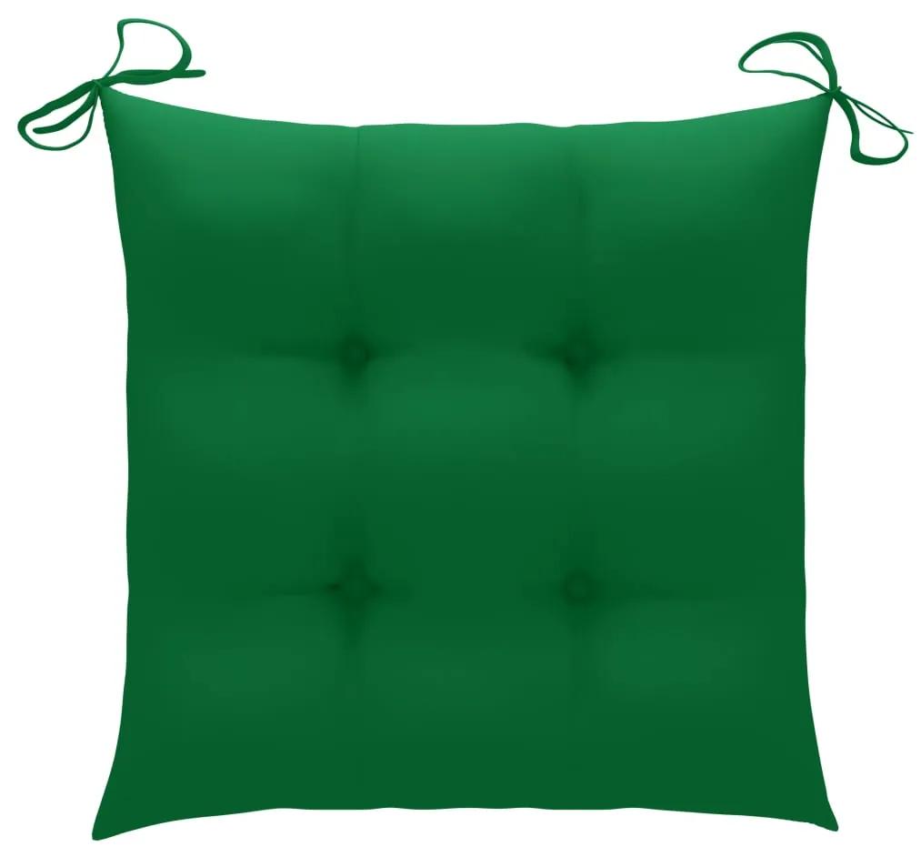 Sedia a dondolo con cuscino verde in legno di teak