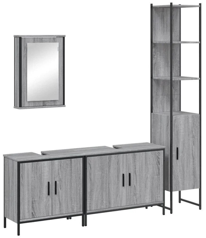 Set mobili da bagno 4 pz grigio sonoma in legno multistrato