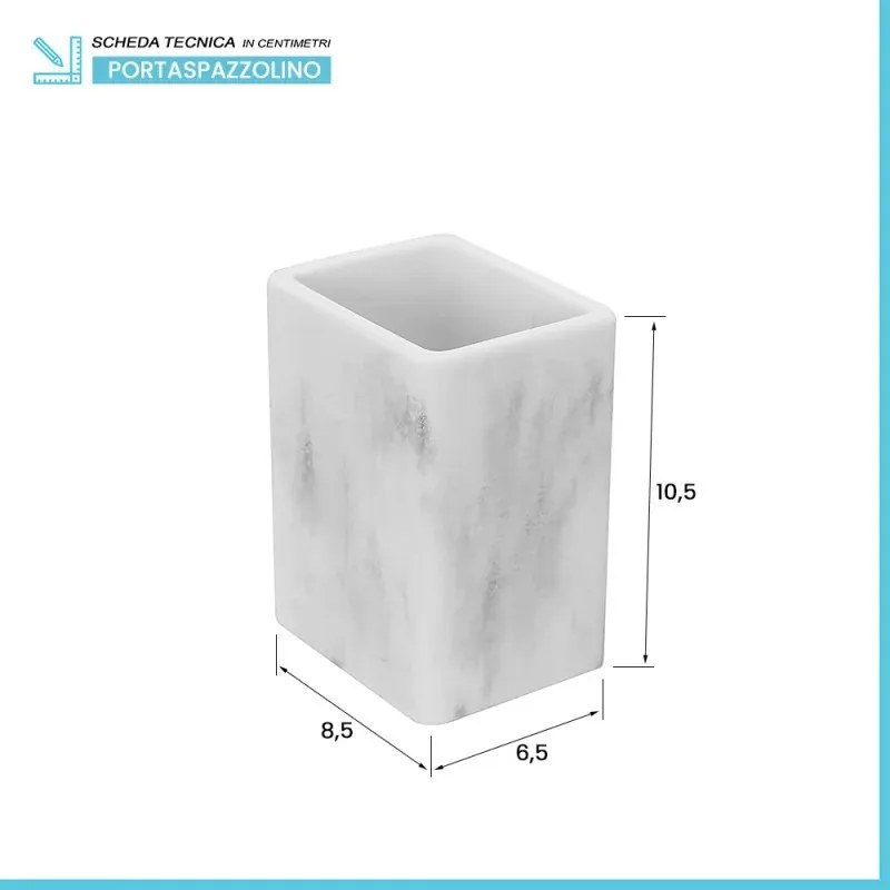 Set accessori bagno 2 pezzi in poliresina marmorizzata bianca Marmo
