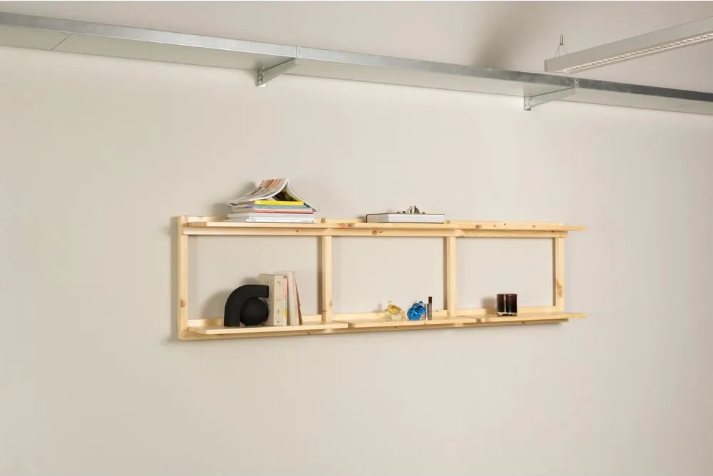 Libreria da parete di colore naturale in pino massiccio 192x47,5 cm Groove – Karup Design