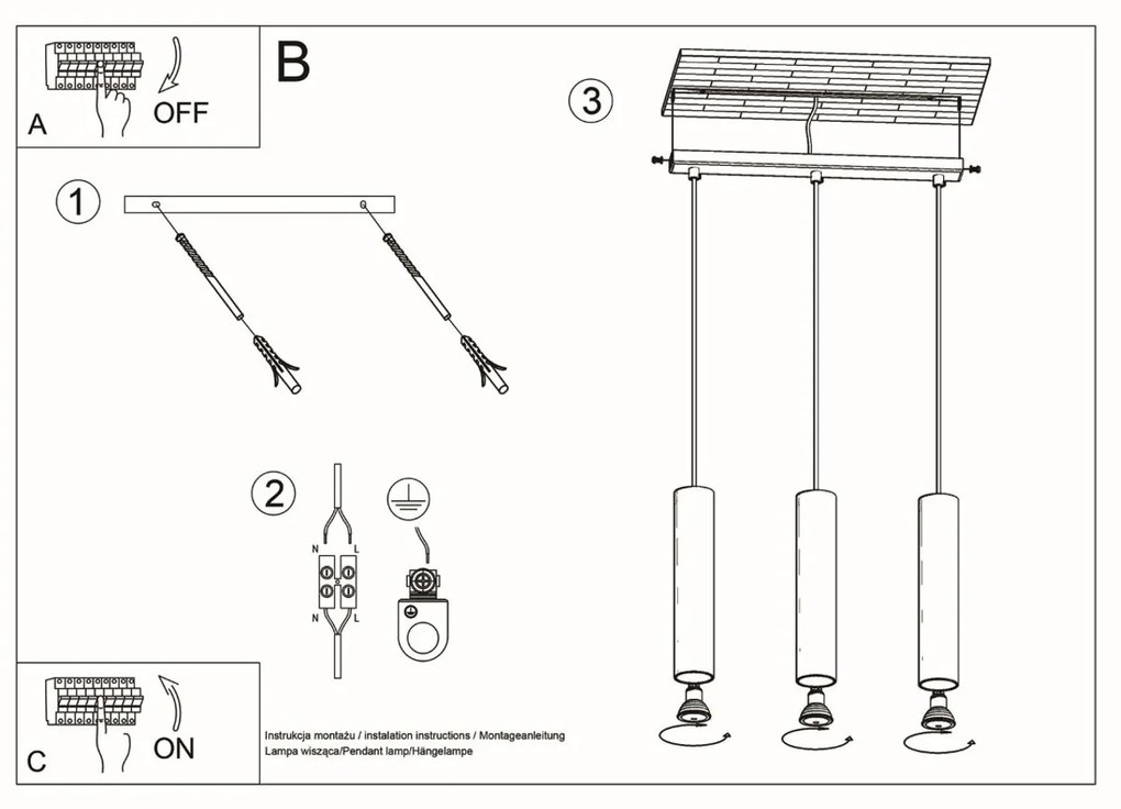 Lampada a Sospensione 3xGU10 in Acciaio LAGOS 3L