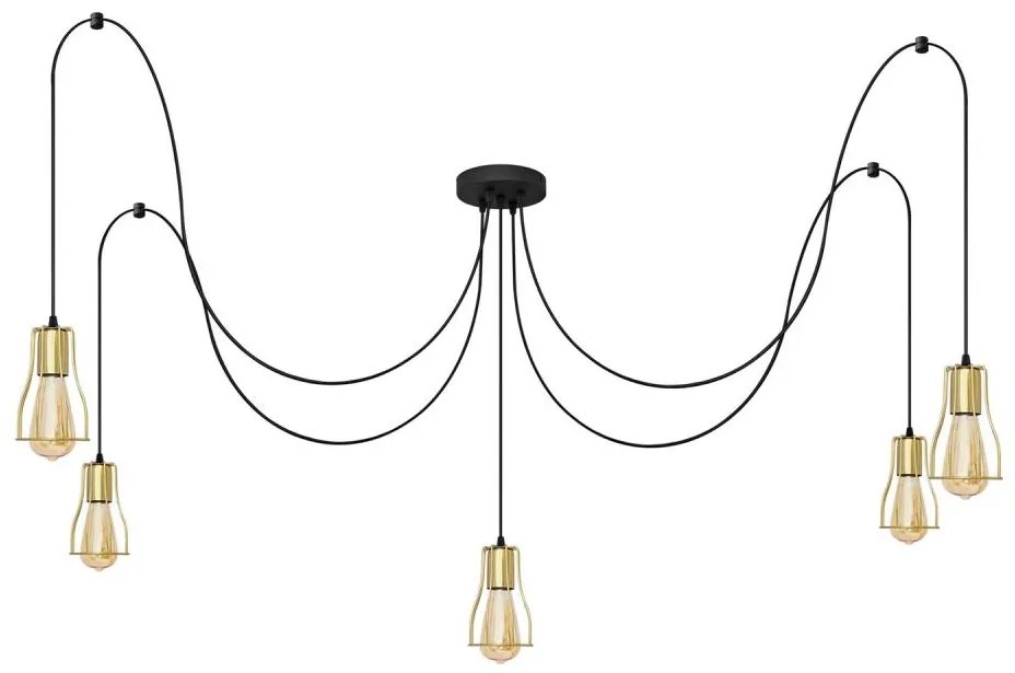 Lampadario a sospensione con filo TUBE LONG 5xE27/15W/230V nero/oro