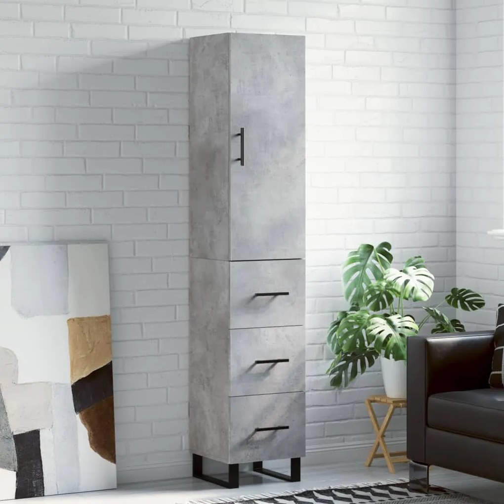 Credenza Grigio Cemento 34,5x34x180 Cm İn Legno Multistrato /