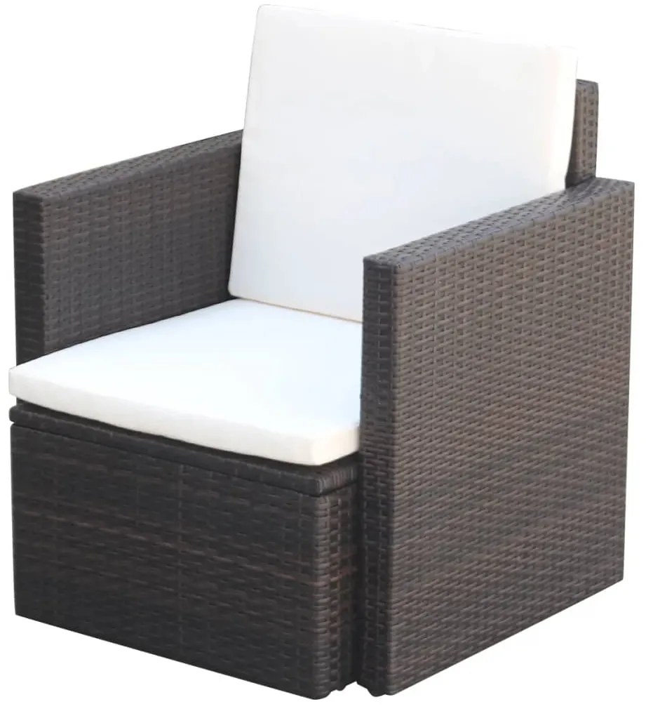 Sedia da giardino con cuscini in polyrattan marrone