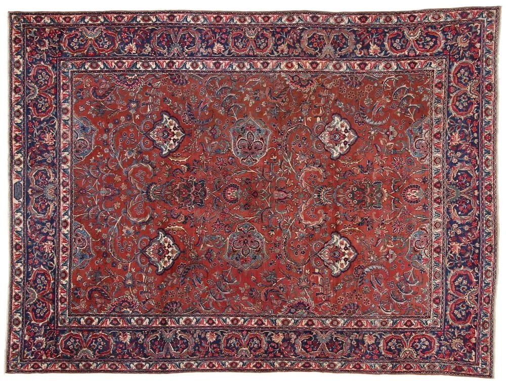 Kashan Tappeto 270 x 360 Blu (Iran) Annodato A Mano