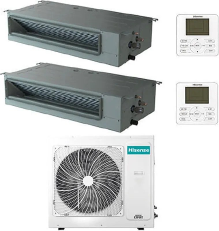 Climatizzatore Condizionatore Hisense Canalizzabile R32 Dual Split Inverter 18000 + 18000 BTU con U.E. 3AMW72U4RJC Classe A++/A+