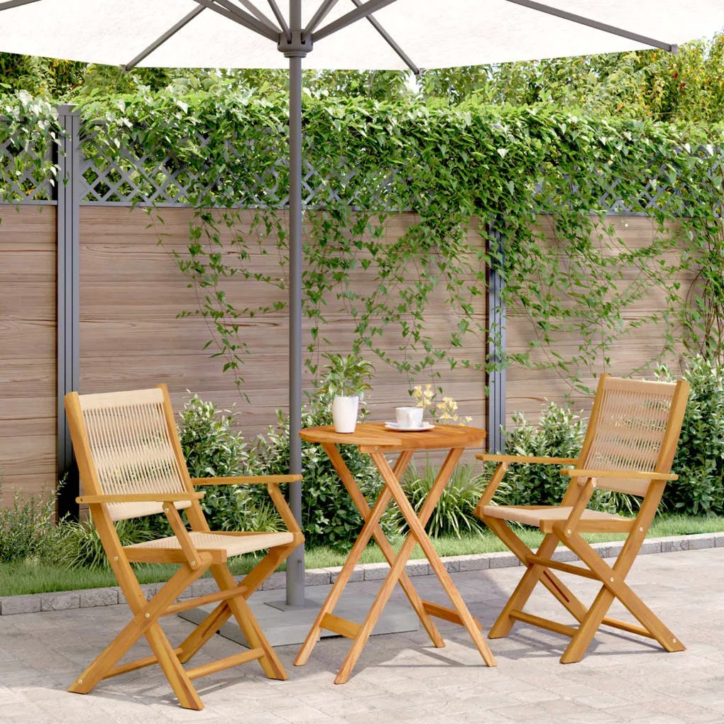 Set Da Bistrot 3pz Beige İn Polipropilene E Legno Massello /