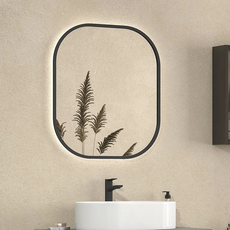 Specchio bagno led retroilluminato 60x70 cm cornice nera | KAM-S6700N - KAMALU