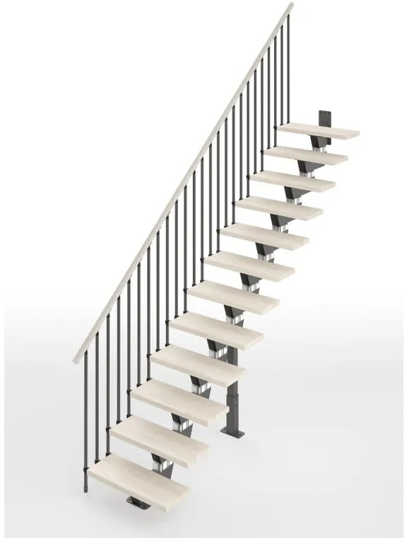 Scala a rampa dritta Vida IRIS, larghezza 60 cm, struttura in acciaio grigio antracite, gradini in legno faggio, colore bianco