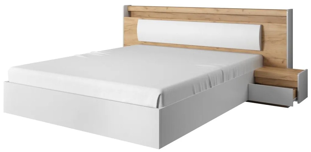 Letto con comodini 160 x 200 cm 2 cassetti con LED Bianco e Naturale - NEDOLI
