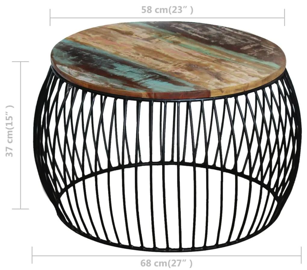 Tavolino da salotto rotondo legno massello di recupero 68x37 cm
