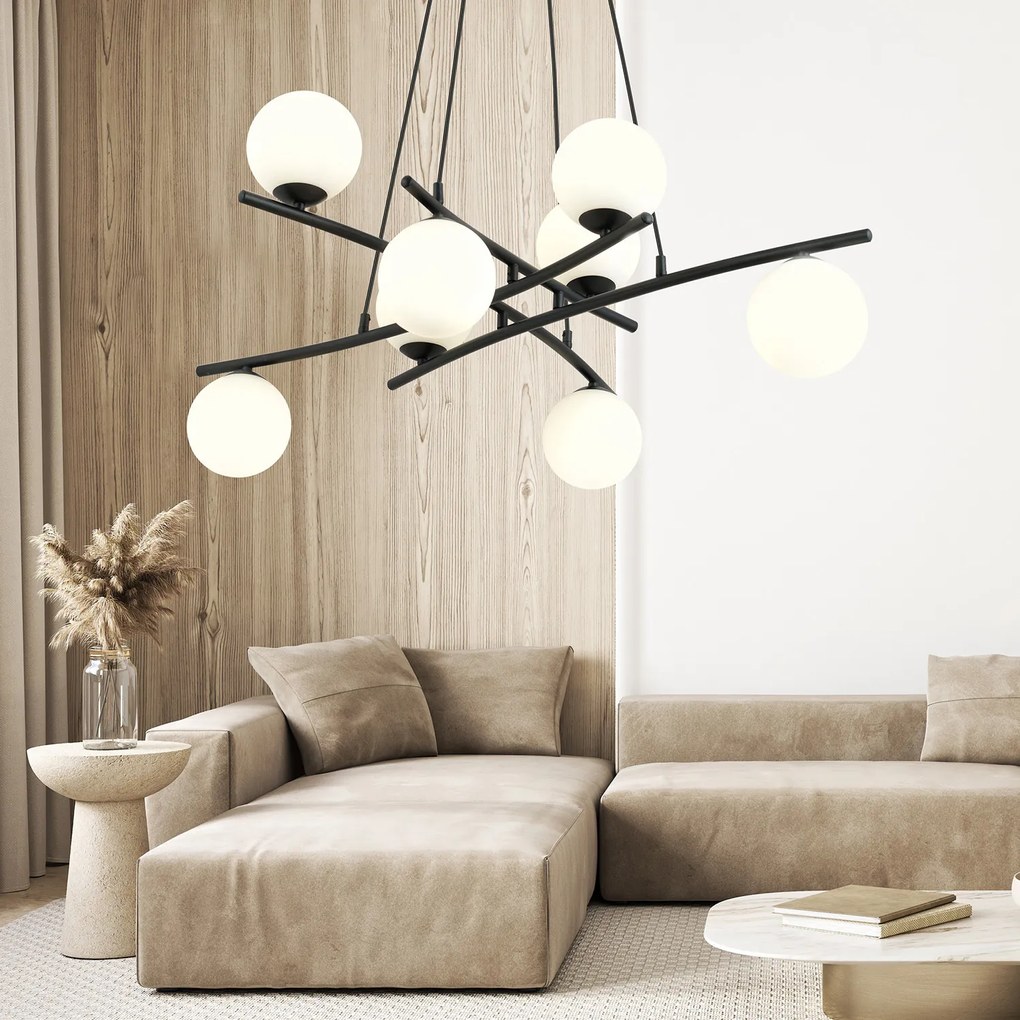 Lampadario Moderno Cadmo Acciaio Nero Bianco 8 Luci E14 Ip20