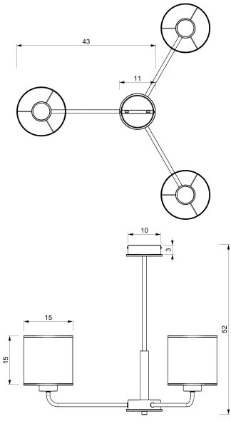 Lampadario a sospensione con supporto rigido ATLANTA 3xE27/60W/230V