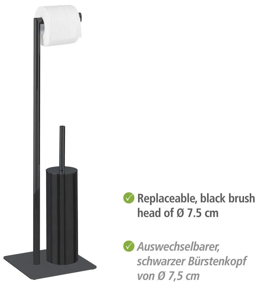 Porta carta igienica in acciaio nero con spazzola Recco - Wenko