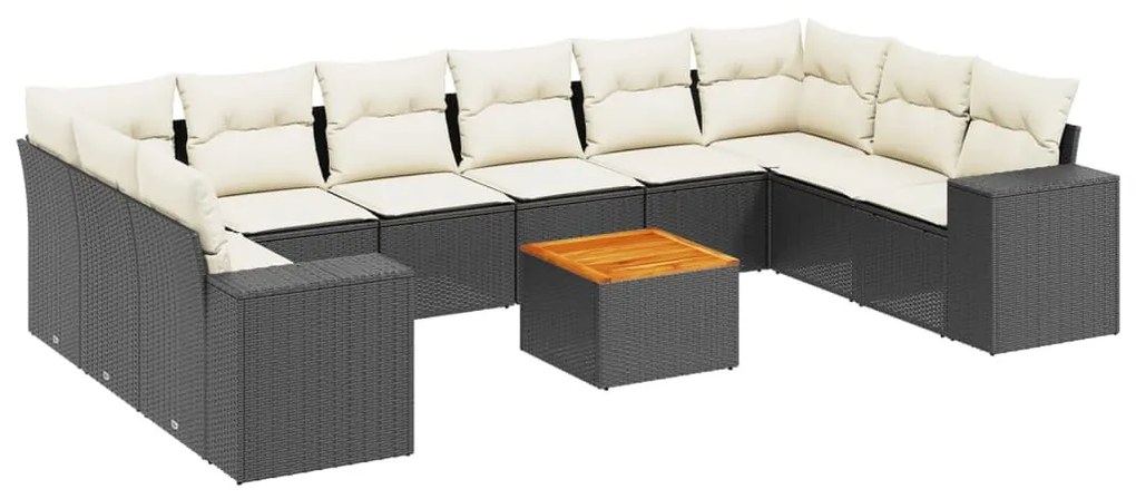 Set divani da giardino 11 pz con cuscini in polyrattan nero