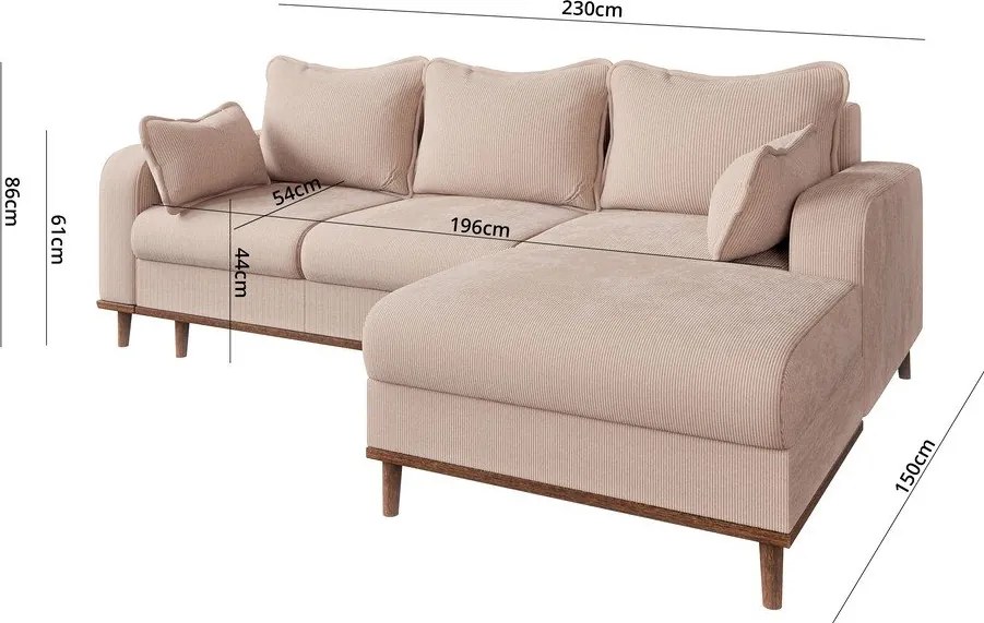 Divano angolare beige in velluto a coste (angolo destro) Beata - Ropez