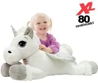 Peluche Unicorno Gigante XL 80cm Cavallo Pupazzo Giocattolo Bambini Bianco Grigi