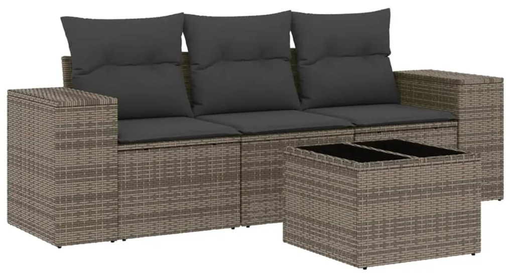 Set divani da giardino 4 pz con cuscini in polyrattan grigio