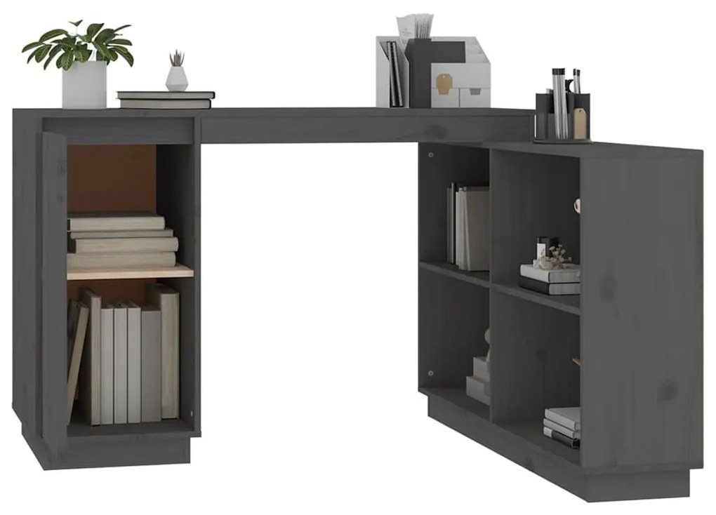 Scrivania grigia 110x50x75 cm in legno massello di pino