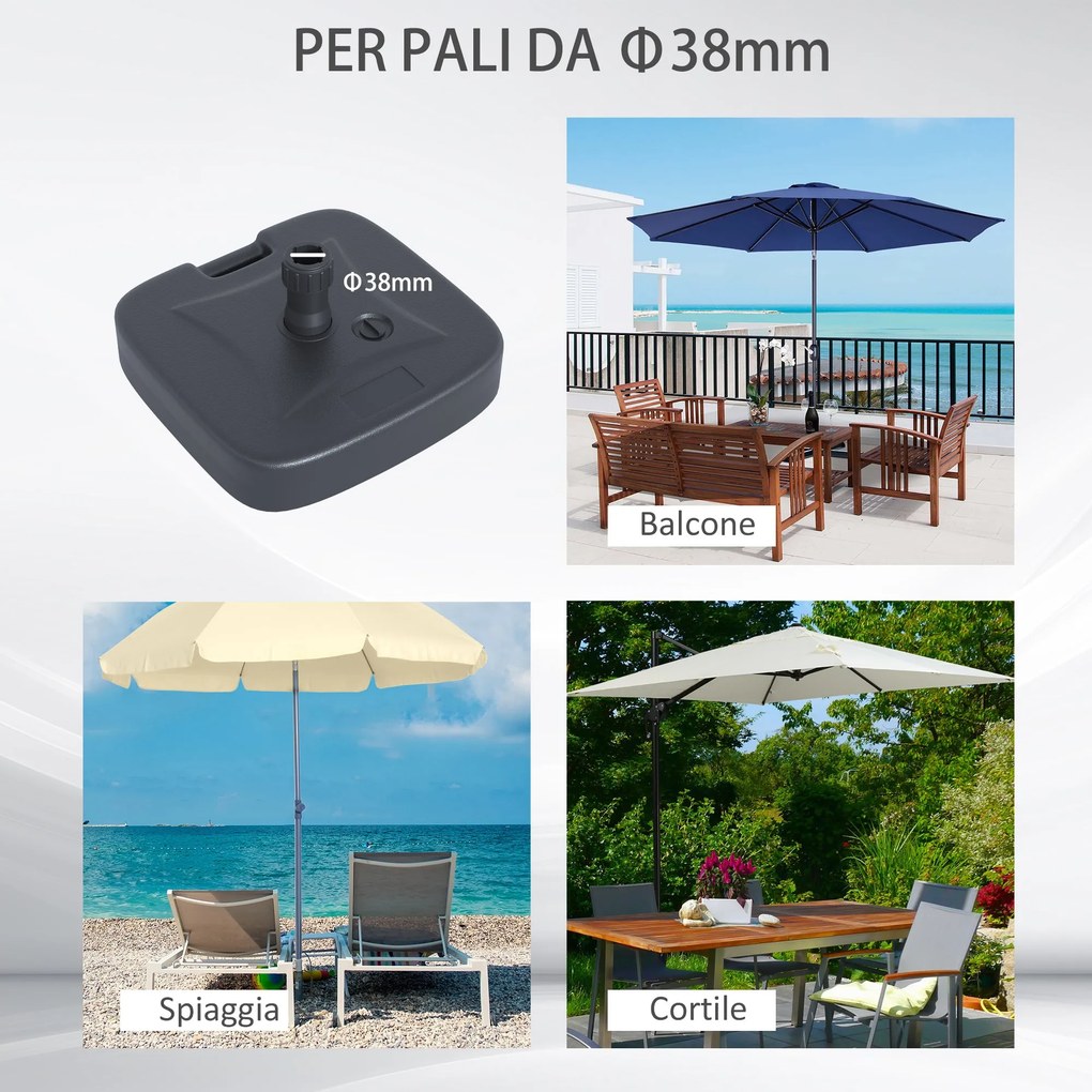 Base per Ombrellone da Giardino Ø38 Riempibile 20-30 Kg HDPE Nero 46x45x26 cm...
