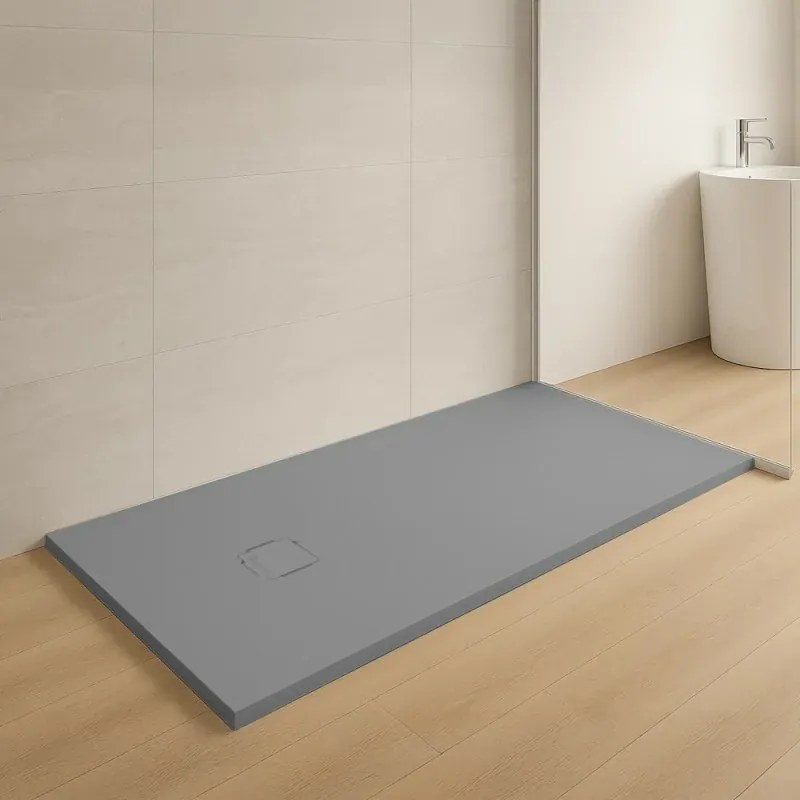 Piatto doccia 90x200 in marmoresina cemento con griglia in acciaio inox Harmony