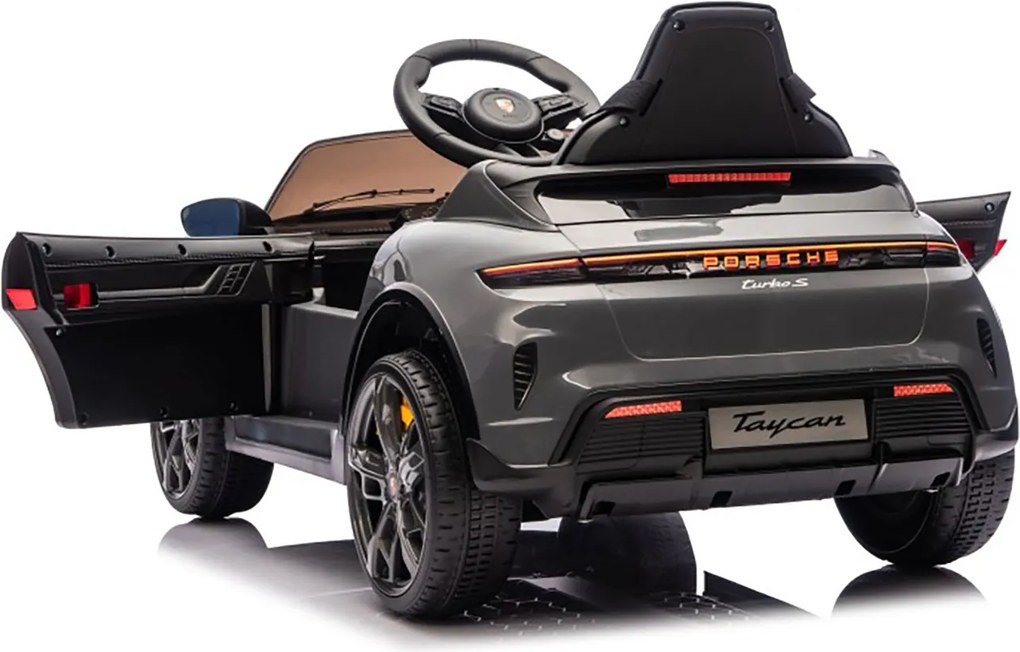 Macchina Elettrica per Bambini Porsche Taycan Turbo S 12V con Telecomando Bluetooth Luci LED e Tappetini Nero...