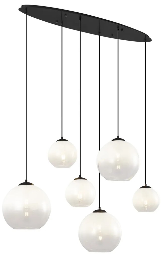 Lampada a sospensione moderna nera con vetro bianco rettangolare a 6 luci - Misty