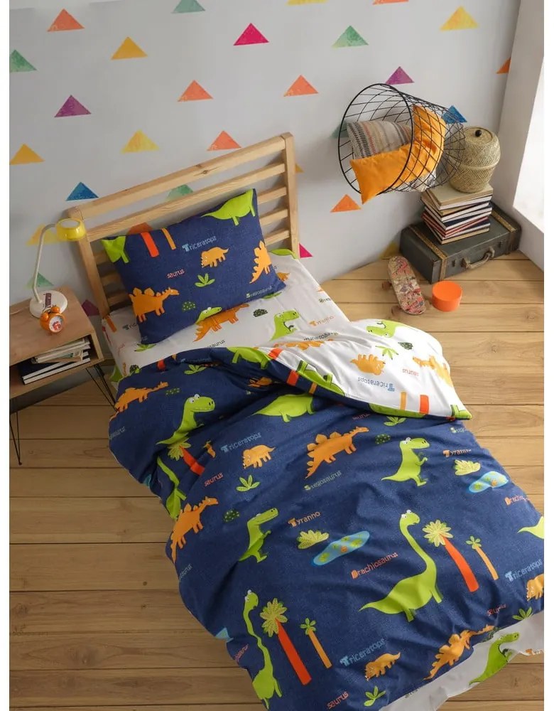 Set copripiumino e federa da bambini blu per letto singolo 140x200 cm Dinolar – Mijolnir